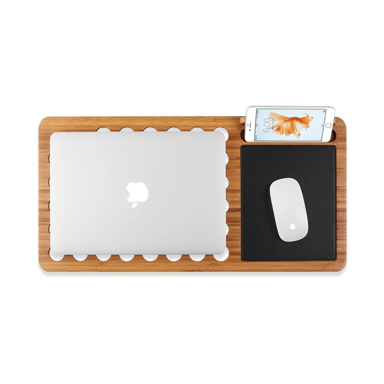 Bamboo 13 Inch Laptop Table Stand Built-in Mouse Pad Cellphone Holder