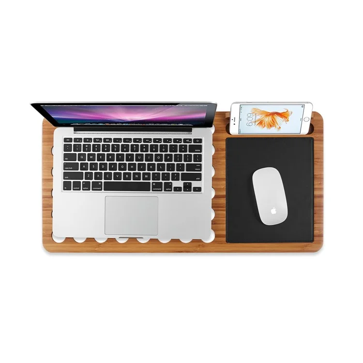 Bamboo 13 Inch Laptop Table Stand Built-in Mouse Pad Cellphone Holder