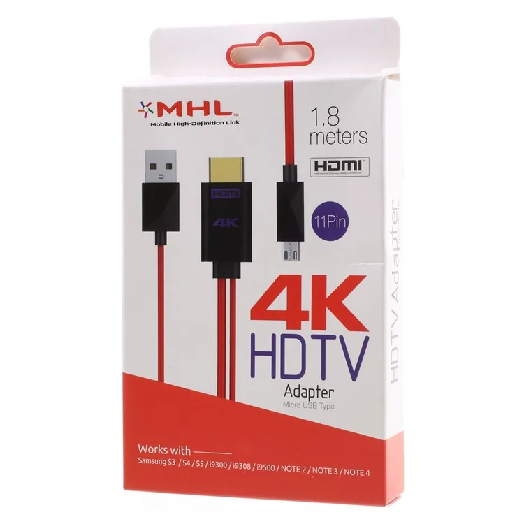 1.8m 11-pin 4K MHL Micro USB to HDMI 4K*2K HD TV Cable Adapter for Samsung Galaxy S3/4/5