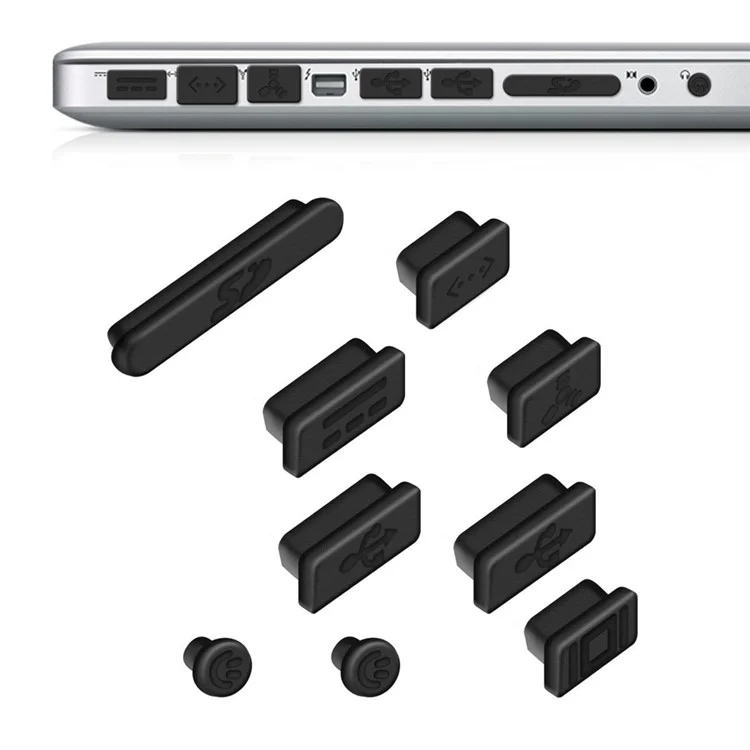 ENKAY 9Pcs/Set Anti-dust Port Plugs for Apple MacBook Pro 13-inch/15-inch - Black
