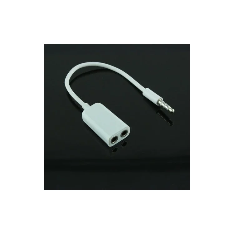 Câble adaptateur audio pour casque d'écoute et écouteurs avec double port 3,5 mm Mâle vers Femelle - Blanc