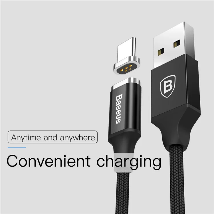BASEUS 3A Magnetic USB Type C Fast Charge Data Sync Cable for Samsung Galaxy S8 / LG G6, etc. - Black