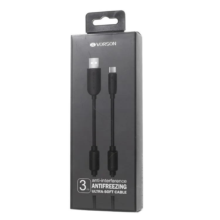 VORSON VCB-005 3m Micro USB Data Sync Charging Cable for Samsung HTC Huawei - Black