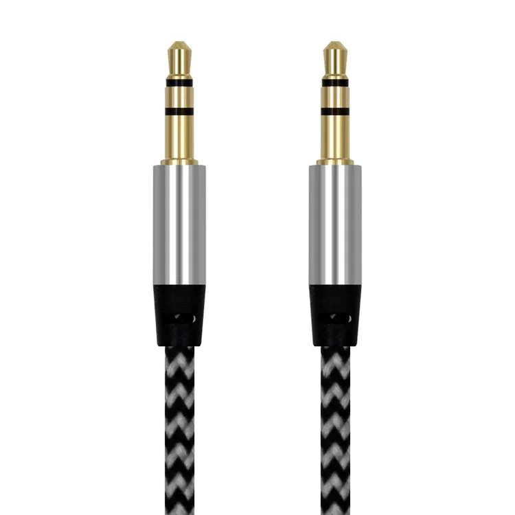 1m Woven Texture 3.5mm Male to Male Audio Cable for Phones, Tablets, PC devices - Silver Color