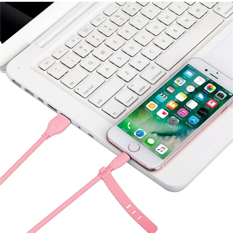 MOMAX MFI Certified Lightning 8-Pin Flat Noodle USB Data Charging Cable for iPhone/iPad/iPod 2M - Pink