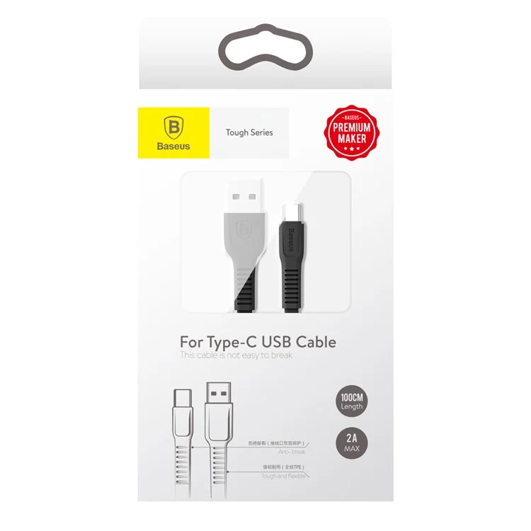 BASEUS Tough Series 2A USB Cable Type-C Data Sync Charge for Galaxy A7 (2017), etc. (1m) - Black