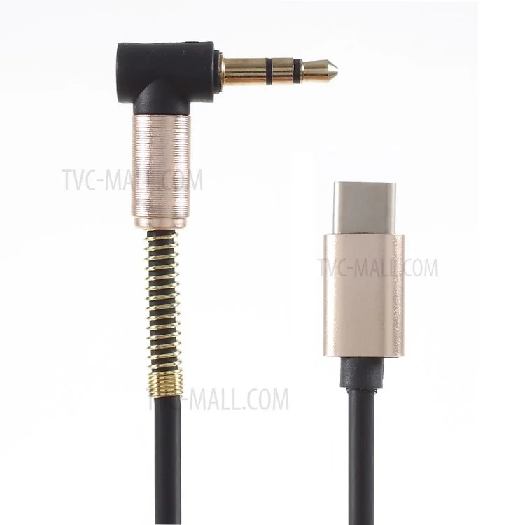 Cable de Audio de Tipo A-c Male a Male to Angled 3.5 mm Tipo-c Para Samsung Note 8/S8 Etc. - Color Dorado