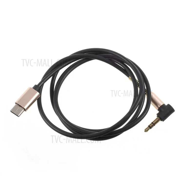 Cable de Audio de Tipo A-c Male a Male to Angled 3.5 mm Tipo-c Para Samsung Note 8/S8 Etc. - Color Dorado