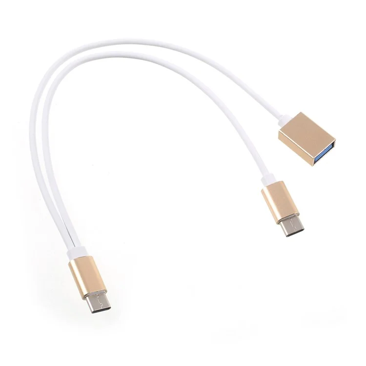 Type-C Male to Type-C Male + USB 3.0 Female OTG Cable Adapter for Samsung Note 8, MacBook etc.