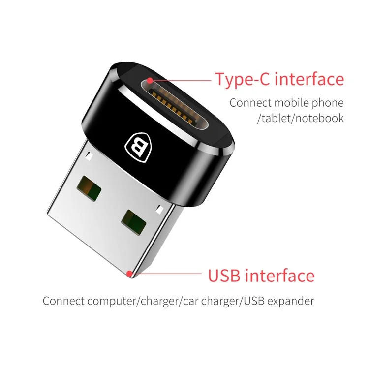 BASEUS Mini USB Male to Type-c Female Adapter Converter - Black