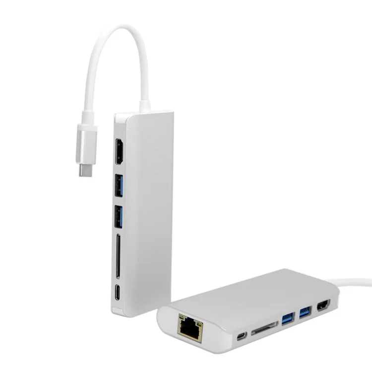 UC-034 Type-C to Gigabit Ethernet LAN Port + 2 USB 3.0 Ports + HDMI Port + SD Card Port Converter Adapter for PC Laptop & Macbook