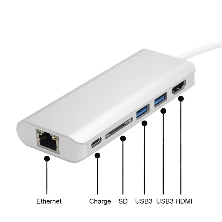 UC-034 Type-C to Gigabit Ethernet LAN Port + 2 USB 3.0 Ports + HDMI Port + SD Card Port Converter Adapter for PC Laptop & Macbook