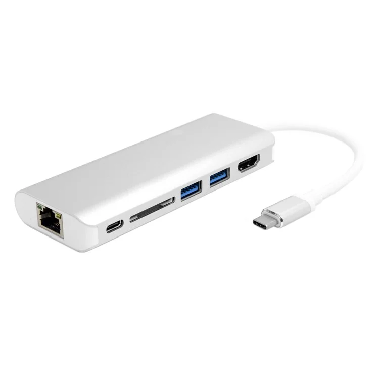 UC-034 Type-C to Gigabit Ethernet LAN Port + 2 USB 3.0 Ports + HDMI Port + SD Card Port Converter Adapter for PC Laptop & Macbook