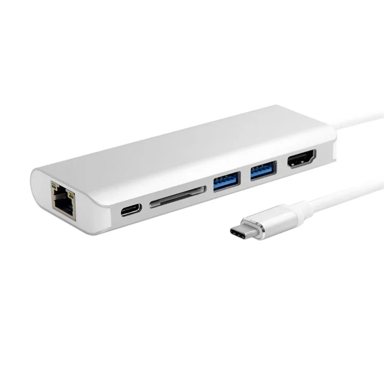 UC-034 Type-C to Gigabit Ethernet LAN Port + 2 USB 3.0 Ports + HDMI Port + SD Card Port Converter Adapter for PC Laptop & Macbook