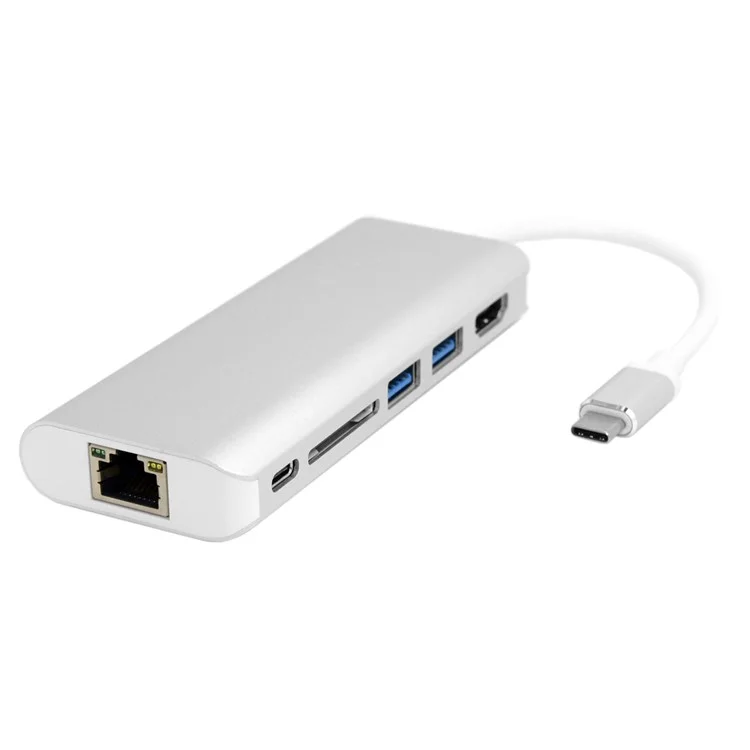 UC-034 Type-C to Gigabit Ethernet LAN Port + 2 USB 3.0 Ports + HDMI Port + SD Card Port Converter Adapter for PC Laptop & Macbook