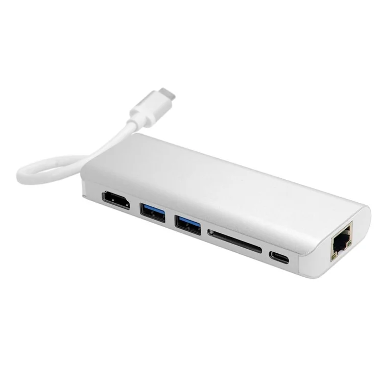 UC-034 Type-C to Gigabit Ethernet LAN Port + 2 USB 3.0 Ports + HDMI Port + SD Card Port Converter Adapter for PC Laptop & Macbook