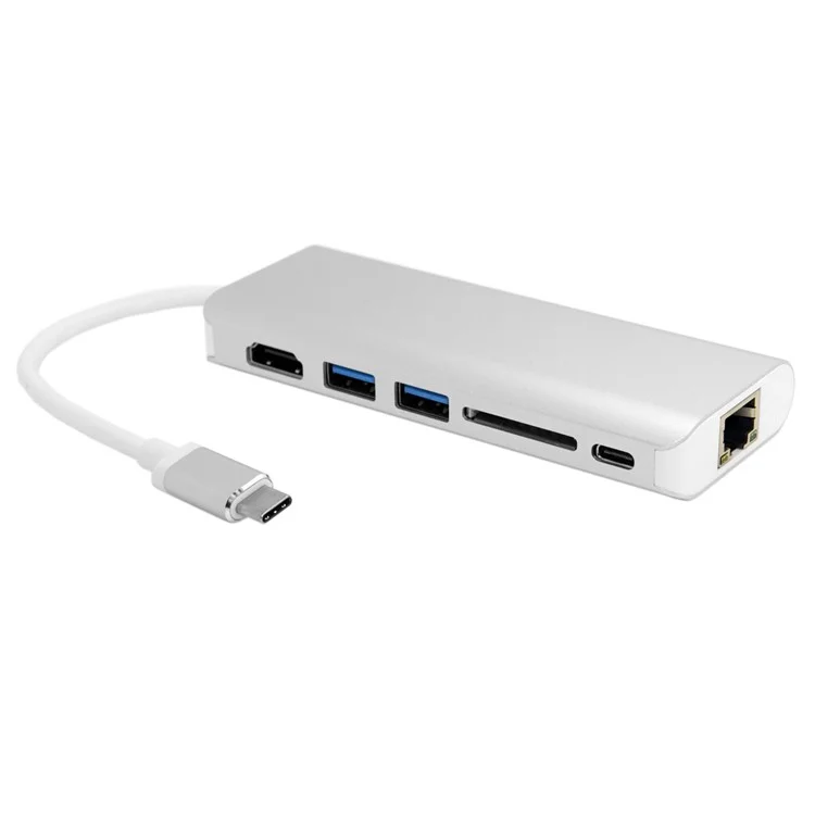 UC-034 Type-C to Gigabit Ethernet LAN Port + 2 USB 3.0 Ports + HDMI Port + SD Card Port Converter Adapter for PC Laptop & Macbook