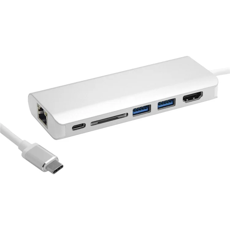 UC-034 Type-C to Gigabit Ethernet LAN Port + 2 USB 3.0 Ports + HDMI Port + SD Card Port Converter Adapter for PC Laptop & Macbook