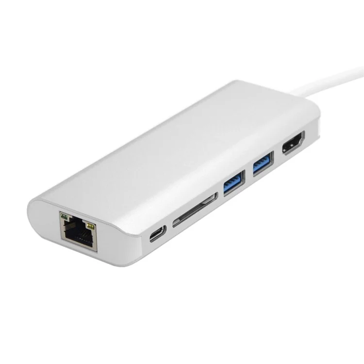 UC-034 Type-C to Gigabit Ethernet LAN Port + 2 USB 3.0 Ports + HDMI Port + SD Card Port Converter Adapter for PC Laptop & Macbook