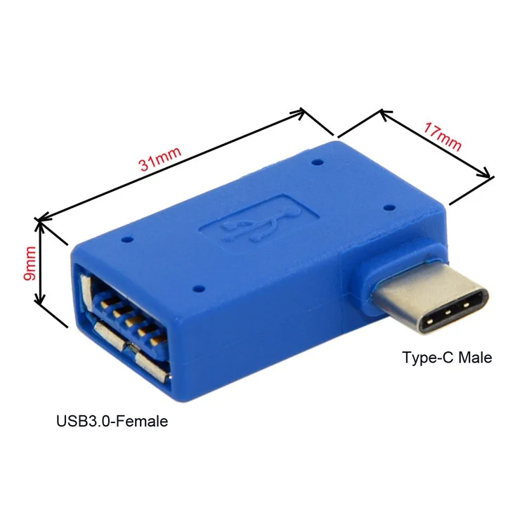 USB-C Type-C to USB 3.0 Female OTG Adapter 90-Degree Right Angled for Laptop & Cell Phone