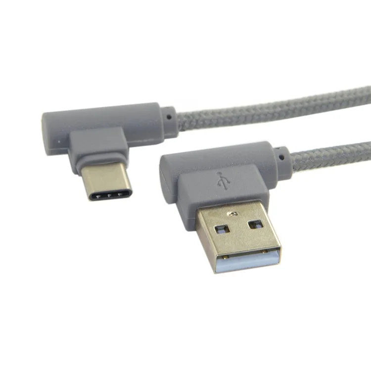 USB-C 3.1 Type-C to Left Angled 90-Degree USB 2.0 Data Cable with Sleeve for Tablet & Mobile Phone