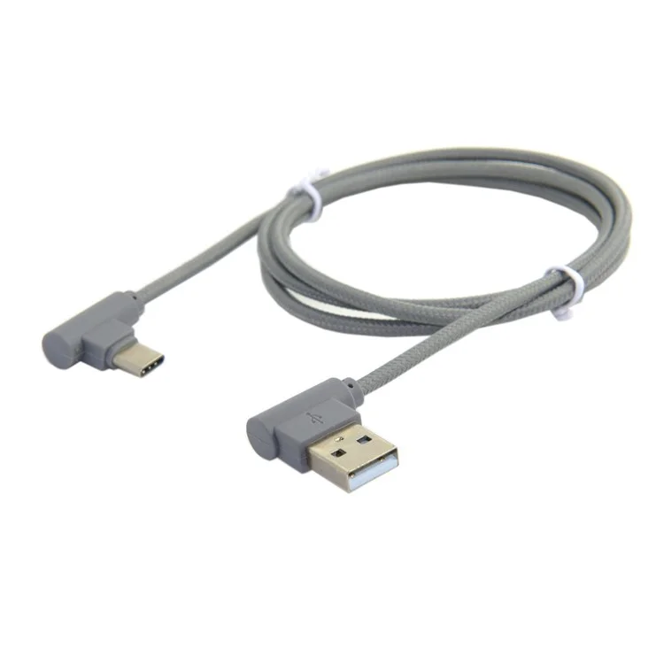 USB-C 3.1 Type-C to Left Angled 90-Degree USB 2.0 Data Cable with Sleeve for Tablet & Mobile Phone