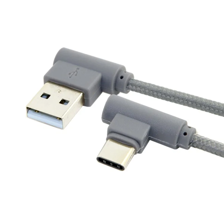 USB-C 3.1 Type-C to Left Angled 90-Degree USB 2.0 Data Cable with Sleeve for Tablet & Mobile Phone