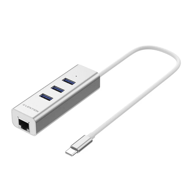 LENTION C22 Type C to 3-Port USB 3.0 + One RJ45 Port Converter Adapter - Silver Color
