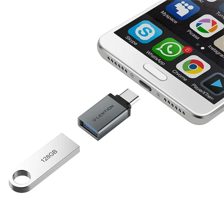 Lentção C3 Tipo C Para USB 3.0 5Gbps Adaptador de Conversor de Transmissão Rápida - Cinza