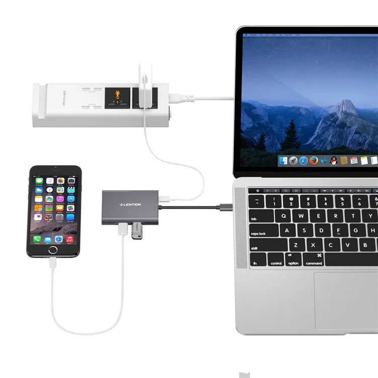 LENTION C56EH USB-C Digital AV Multi-port Adapter with 4K HDM/USB 3.0/Gigabit Ethernet and Power Delivery - Grey