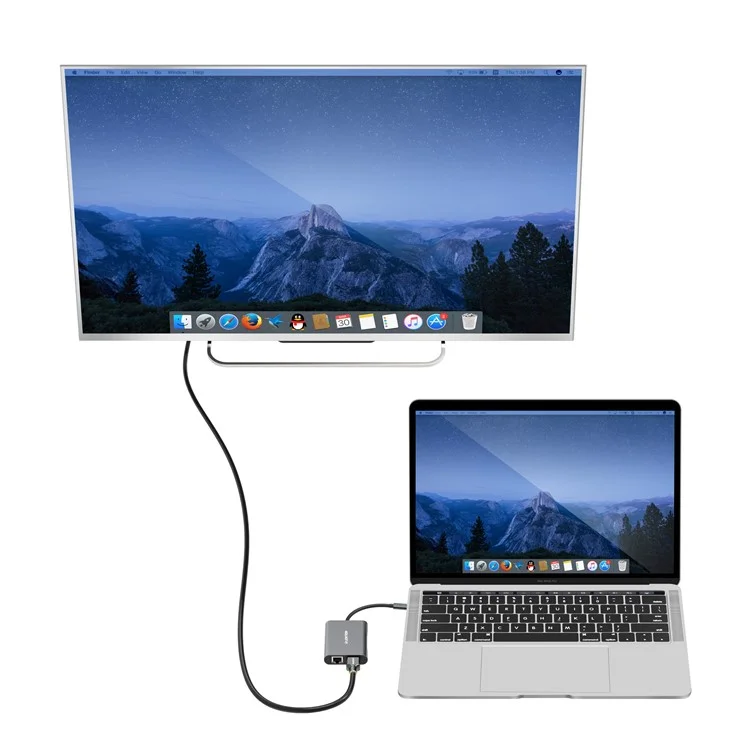LENTION C56EH USB-C Digital AV Multi-port Adapter with 4K HDM/USB 3.0/Gigabit Ethernet and Power Delivery - Grey