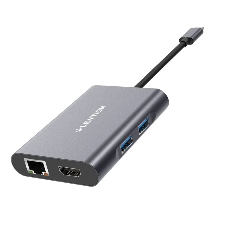 LENTION C56EH USB-C Digital AV Multi-port Adapter with 4K HDM/USB 3.0/Gigabit Ethernet and Power Delivery - Grey