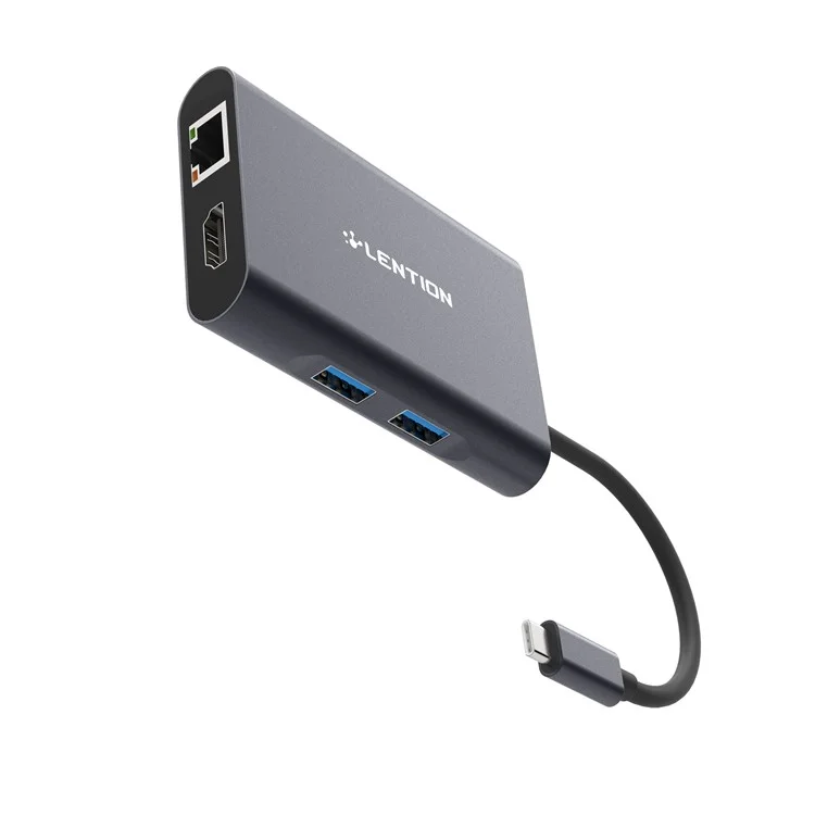 LENTION C56EH USB-C Digital AV Multi-port Adapter with 4K HDM/USB 3.0/Gigabit Ethernet and Power Delivery - Grey
