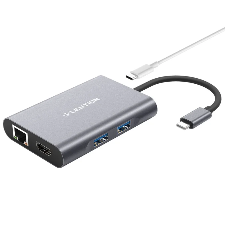 LENTION C56EH USB-C Digital AV Multi-port Adapter with 4K HDM/USB 3.0/Gigabit Ethernet and Power Delivery - Grey