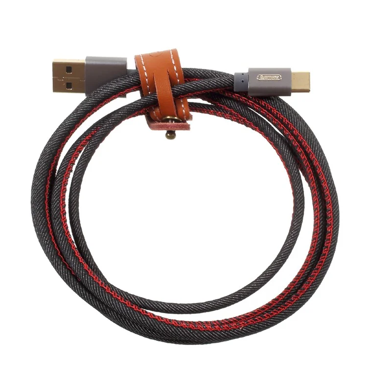 REMAX 1.8m Jean Cloth Texture Type-C Data Sync Charging USB Cable for Samsung Note 8/S8 Etc. - Black