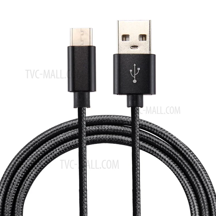 3m Gewebte Textur-reversible Typ-c Usb-kabel Für Samsung Note 8/S8/S8 Plus Usw. - Schwarz