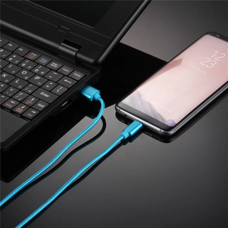 Para iPhone 15 Série Cabo USB Trançado Tipo-C de 3m Carregamento Sincronização de Dados para Samsung Note 8 / S8 / S8 Plus etc. - Azul