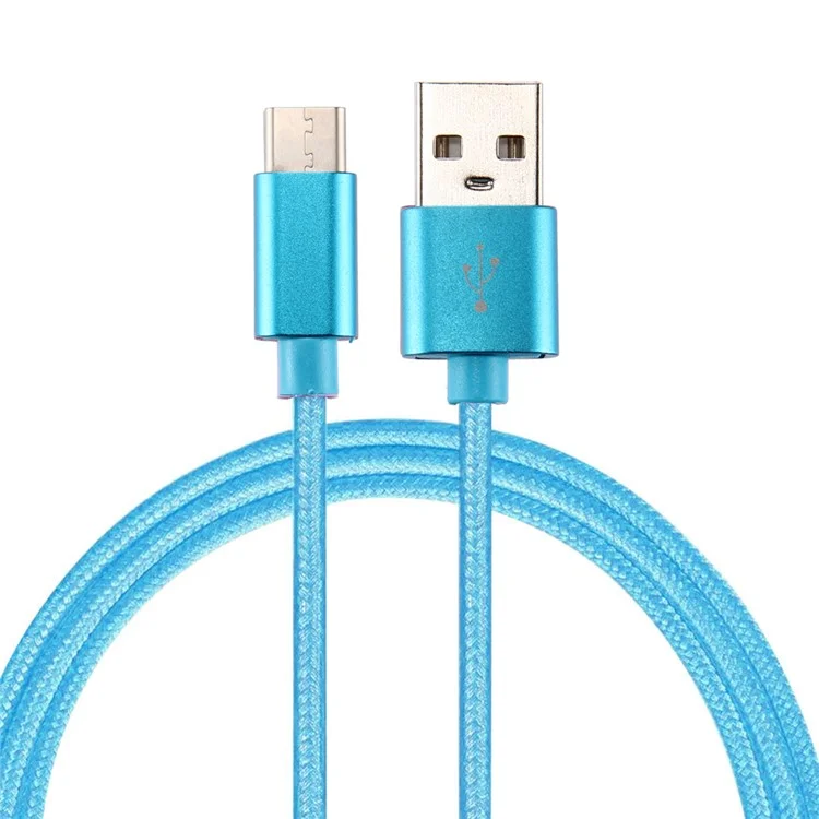 For iPhone 15 Series 1m Woven Texture Type-C USB Reversible Data Sync Cable for Samsung Note 8 / S8 / S8 Plus etc. - Blue