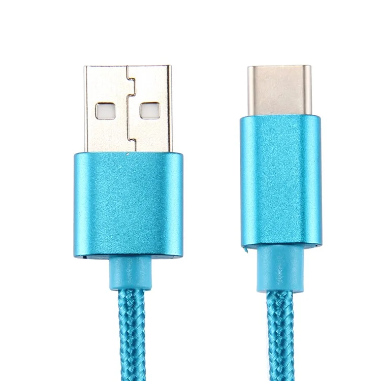 For iPhone 15 Series 1m Woven Texture Type-C USB Reversible Data Sync Cable for Samsung Note 8 / S8 / S8 Plus etc. - Blue