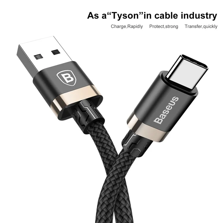 BASEUS Gold Coloren Belt Series 3A 1M USB 3.0-A to Type C Data Sync and Charge Cable for Samsung Note 8/S8/S8 Plus etc. - Gold Color / Black
