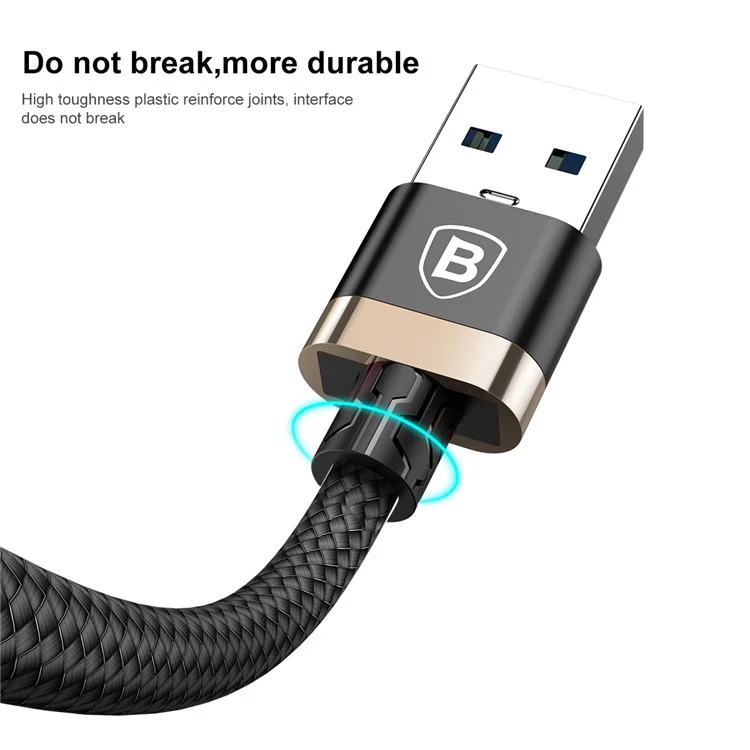 BASEUS Gold Coloren Belt Series 3A 1M USB 3.0-A to Type C Data Sync and Charge Cable for Samsung Note 8/S8/S8 Plus etc. - Gold Color / Black