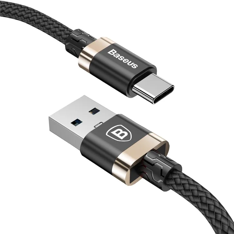 BASEUS Gold Coloren Belt Series 3A 1M USB 3.0-A to Type C Data Sync and Charge Cable for Samsung Note 8/S8/S8 Plus etc. - Gold Color / Black