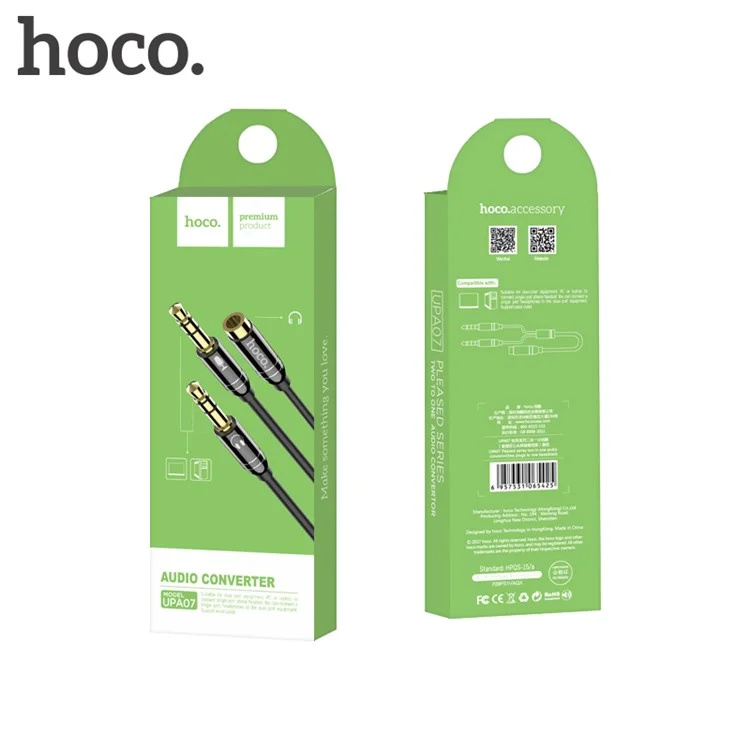 HOCO UPA07 3.5mm Female to Two 3.5mm Male Ports Audio Converter Splitter Cable for Computer