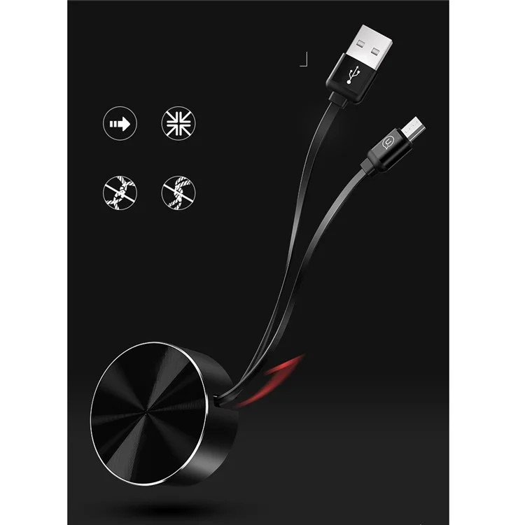 USAMS US-SJ163 Micro USB Tape Measure Retractable USB Cable for Huawei Samsung - Black