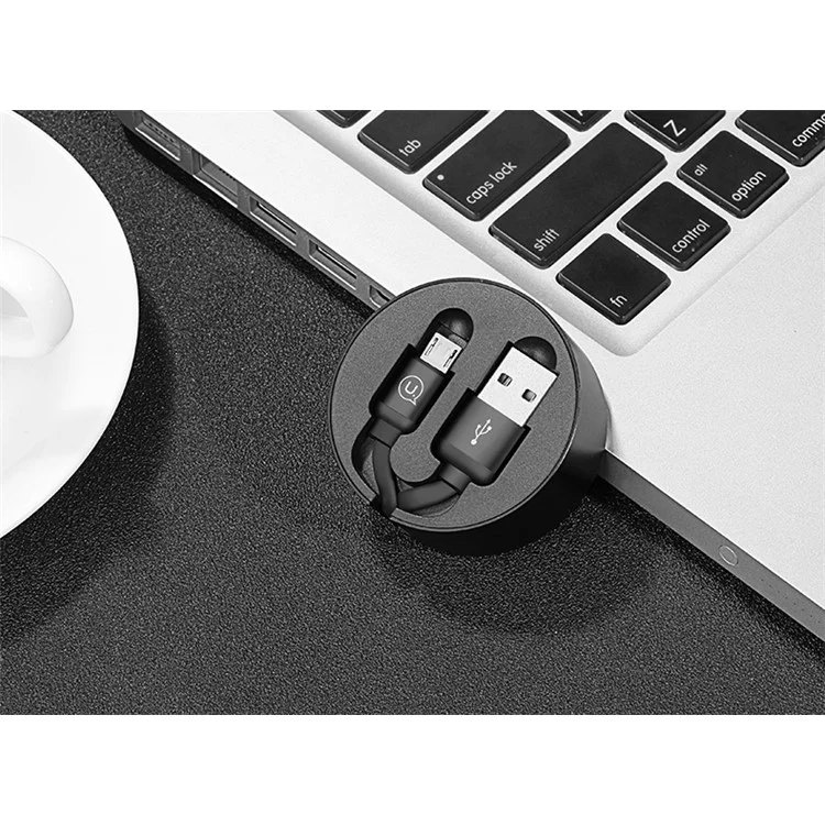 USAMS US-SJ163 Micro USB Tape Measure Retractable USB Cable for Huawei Samsung - Black