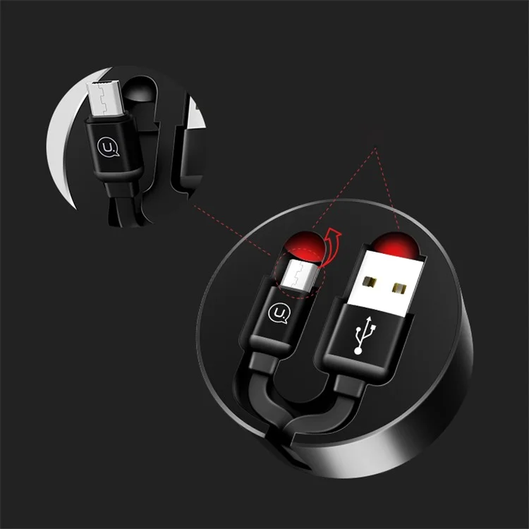 USAMS US-SJ163 Micro USB Tape Measure Retractable USB Cable for Huawei Samsung - Black