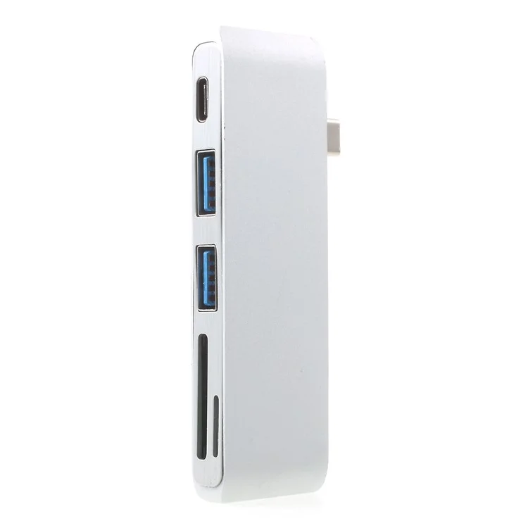 Type-C Hub USB Type-C to Type-C/USB3.0/MicroSD/SD Card Reader Adapter - Silver Color