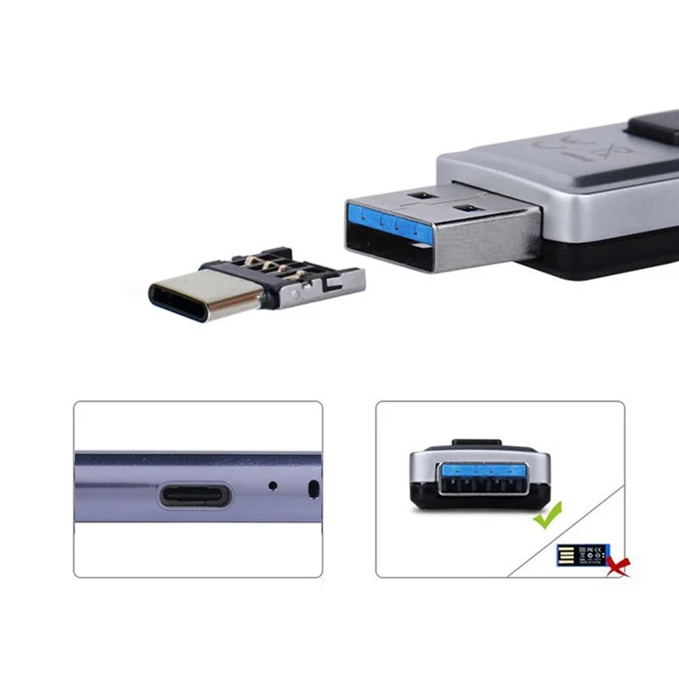 5Pcs/Set CY UC-053 Ultra Mini Type-C to USB 2.0 OTG Adapter for Cell Phone Tablet & USB Cable & Flash Disk