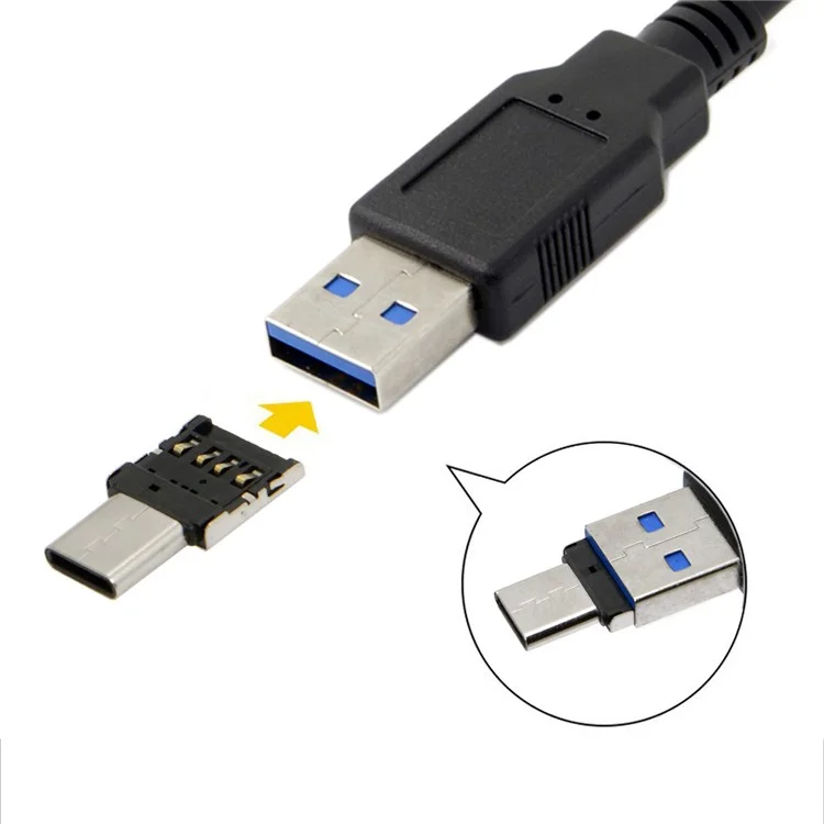 5Pcs/Set CY UC-053 Ultra Mini Type-C to USB 2.0 OTG Adapter for Cell Phone Tablet & USB Cable & Flash Disk