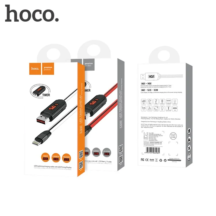 HOCO U29 LED Dislayed Timing Type-C Charging Cable for Huawei Samsung - White
